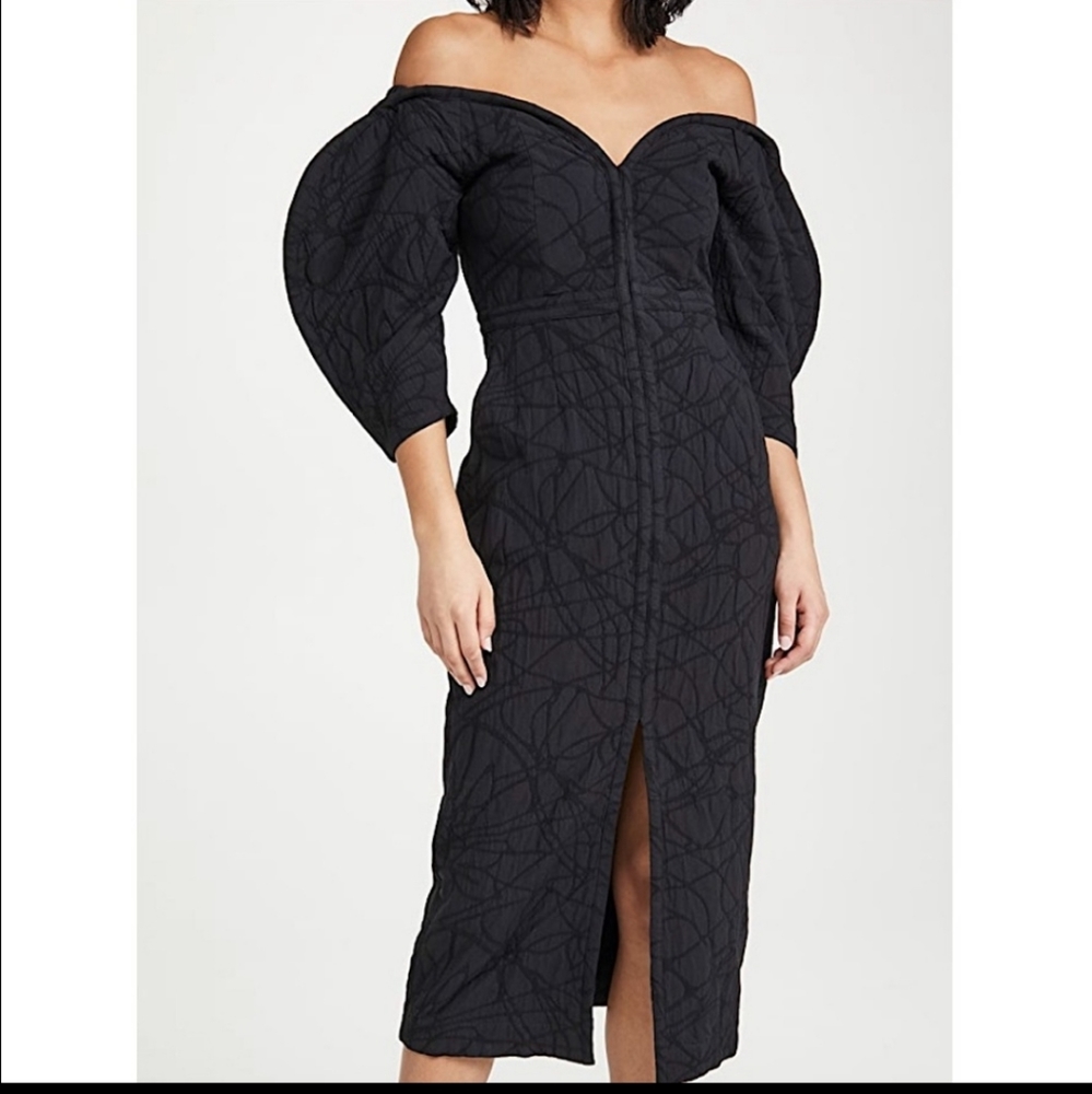 NWOT Mara Hoffman Leonara Black Puff-Sleeve Midi Dress